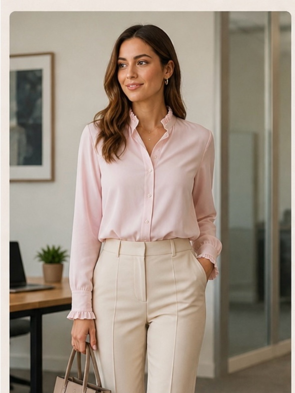 LOFT Pale Pink Button-Down Long Sleeve Blouse XXS Petite